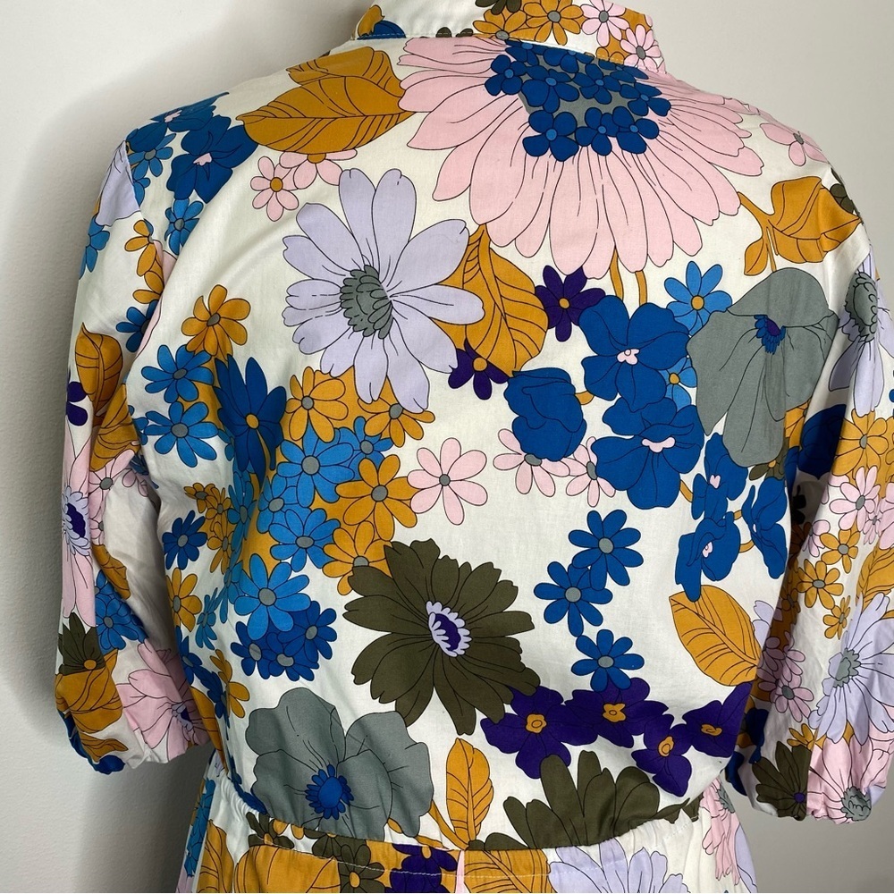 52seven Retro Floral Balloon Sleeve Midi Shirt Dress - Picture 5 of 13
